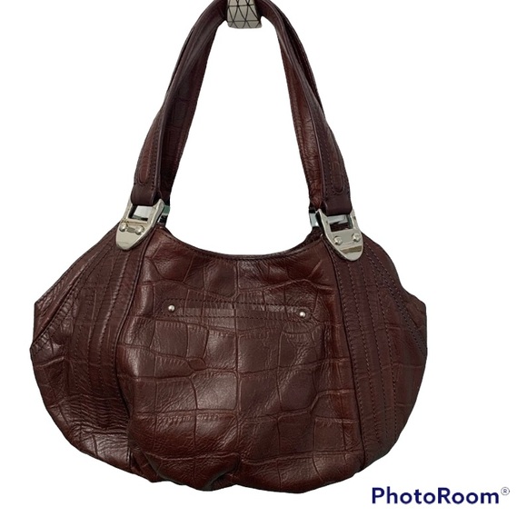 B Makowsky Brown Croc Embossed Leather Shoulder Bag Y2K Retro